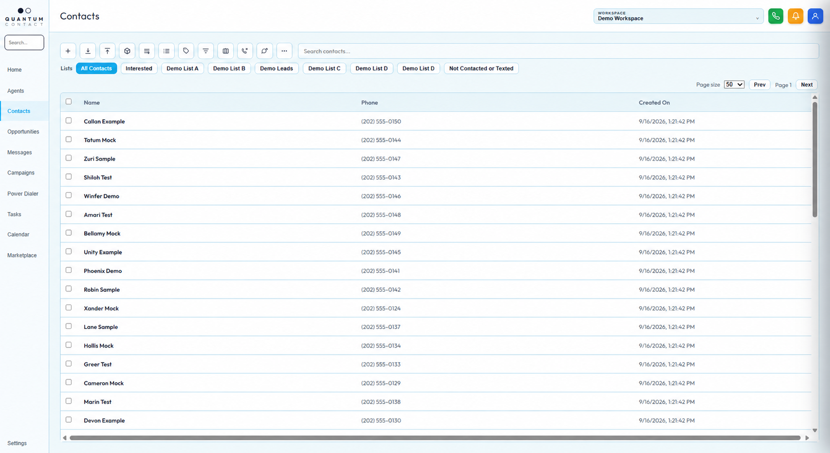 Quantum Contact Contacts workspace interface capture