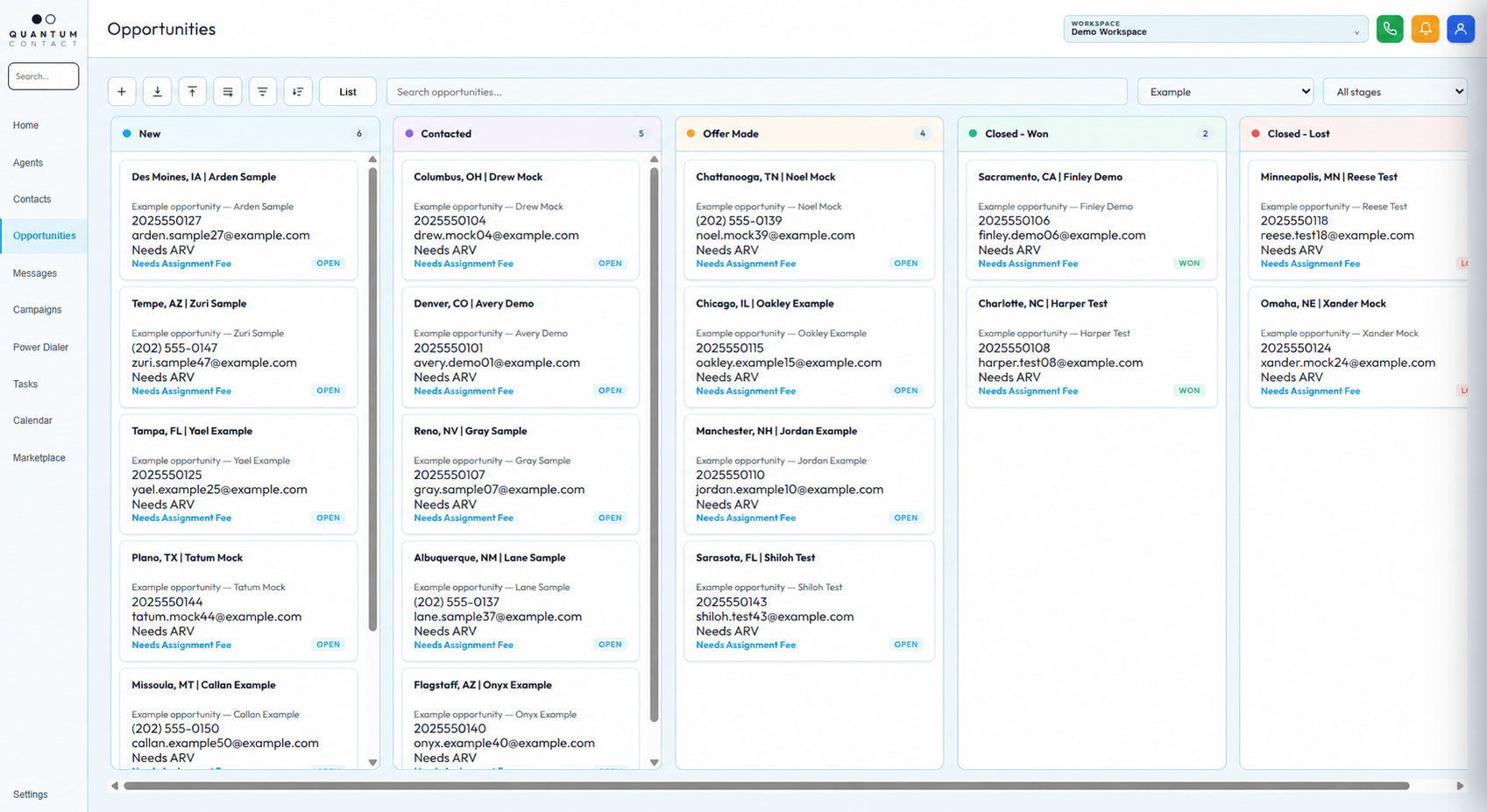 Quantum Contact Opportunities workspace interface capture